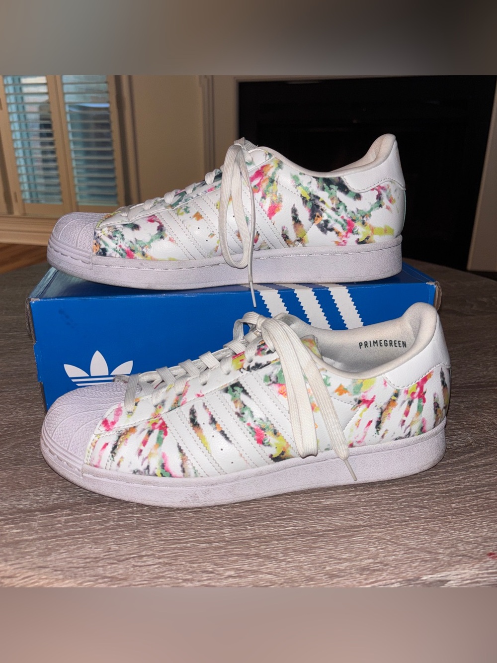 adidas White Multicolor Watercolor Print Superstar Sneakers - Picture 7 of 9